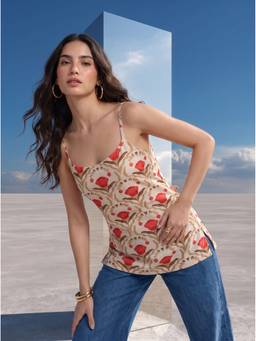 Mamicha - Beige Sienna Bloom Satin Cami Top