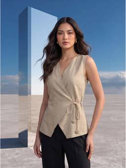 Mamicha - Beige Clean Girl Side-Tie Wrap Top