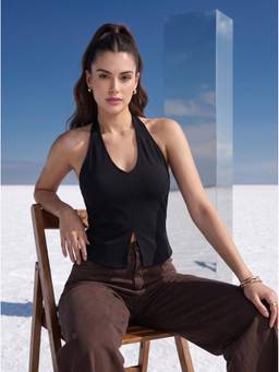 Mamicha - Black Noir Halter Slit Top