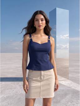 Mamicha - Navy Blue Buckled Corset Camisole Top