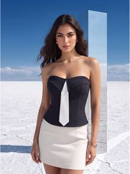 Mamicha - Black Monochrome Tux Corset Top