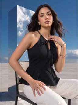 Mamicha - Black Noir Halter Neck Peplum Halter Top