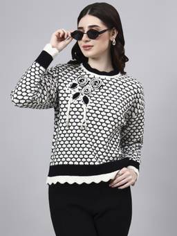 MODKLINE WITH MK - Black Round Neck With Acrylic Wool Knitted Sweater