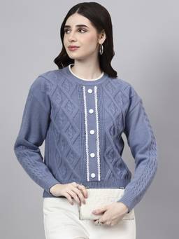 MODKLINE WITH MK - Grey Round Neck With Acrylic Wool Knitted Sweater
