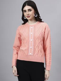 MODKLINE WITH MK - Coral Round Neck With Acrylic Wool Knitted Sweater