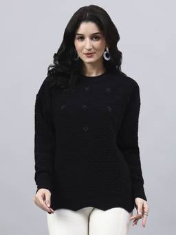 MODKLINE WITH MK - Black Round Neck With With Wool Knitted Sweater