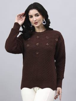 MODKLINE WITH MK - Brown Round Neck With With Wool Knitted Sweater