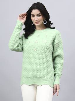 MODKLINE WITH MK - Green Round Neck With With Wool Knitted Sweater