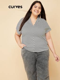 max - Black Women Striped Top