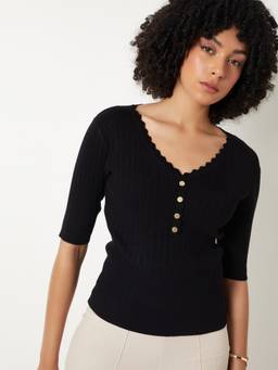 max - Black Women Ribbed Top