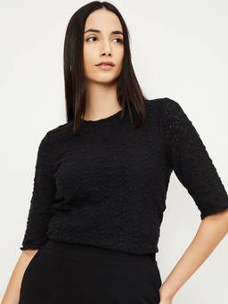 max - Black Women Textured Casual Top