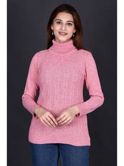 KNITZY - Pink Women Turtle Neck Self Design Classic Style Sweater