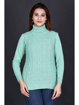 KNITZY - Green Women Turtle Neck Self Design Stylish Wear Sweater