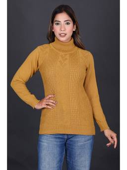 KNITZY - Yellow Women Turtle Neck Self Design Fashionable Wear Sweater