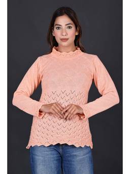 KNITZY - Peach Women High Neck Self Design Urban Wear Sweater