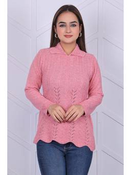 KNITZY - Pink Women Collar Neck Self Design Comfortable Style Sweater