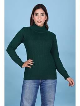KNITZY - Green Women Turtle Neck Self Design Versatile Wear Sweater