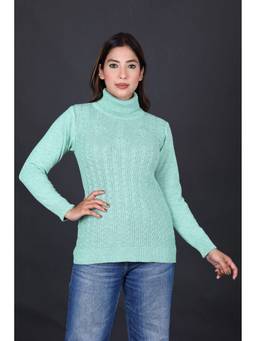 KNITZY - Green Women Turtle Neck Self Design Trendy Wear Sweater