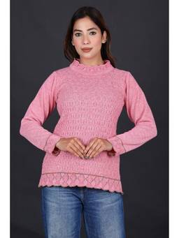 KNITZY - Pink Women High Neck Self Design Chic Knit Sweater