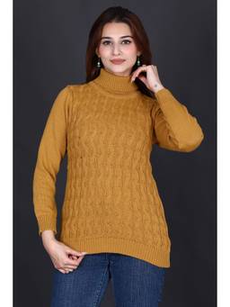 KNITZY - Yellow Women Turtle Neck Self Design Winter Wear Sweater
