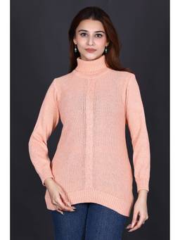 KNITZY - Peach Women Turtle Neck Self Design Smart Casual Sweater