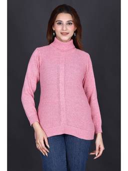 KNITZY - Pink Women Turtle Neck Self Design Daily Wear Sweater
