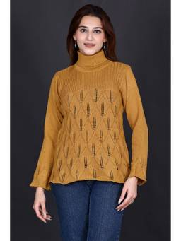 KNITZY - Yellow Women Turtle Neck Self Design Modern Style Sweater