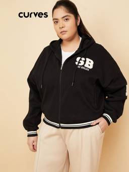 max - Black Women Chenille Embroidered Boxy Fit Jacket