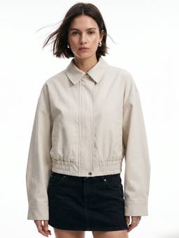 Outzidr - Cream Zip Up Solid Jacket