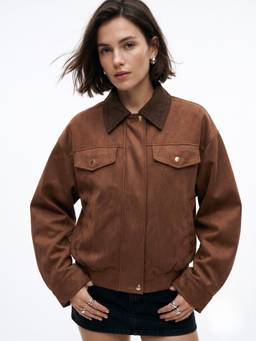 Outzidr - Brown Zip Up Solid Jacket