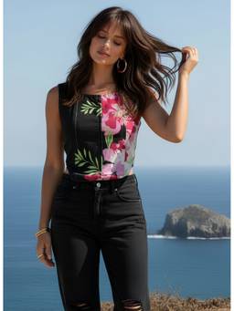 Zolo Label - Multi-Color Women's Square Neck Floral Printed Corset Crop Top