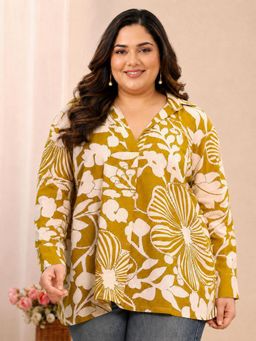 Extra love by Libas - Mustard Floral Printed Straight Kurti