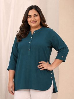 Extra love by Libas - Blue Solid Asymmetric Hem Kurti