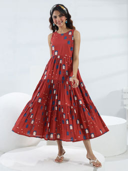 Libas - Red tribal printed fit and flared dress