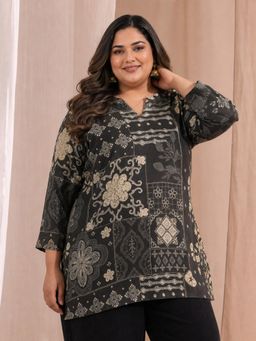 Extra love by Libas - Black Ethnic Motif Printed Straight Kurti