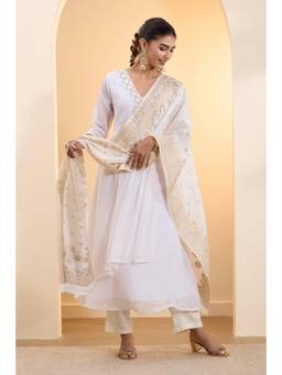 Biba - Women Off White Poly Zari Woven Dupatta