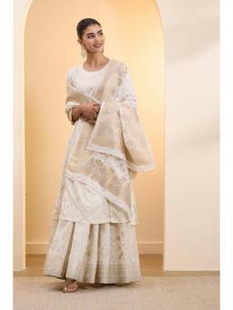 Biba - Women Off White Poly Jacquard Woven Dupatta