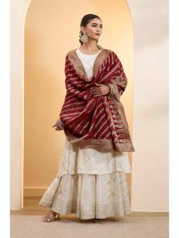 Biba - Women Red Maroon Poly Banarasi Woven Dupatta