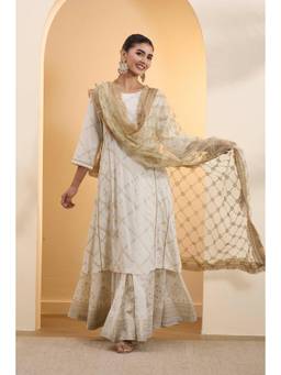 Biba - Women Light Cream Poly Bridal Embellished Dupatta