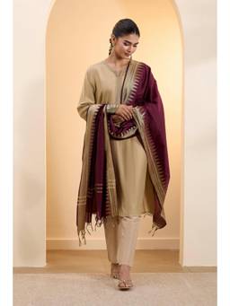 Biba - Women Wine Poly Loom Woven Dupatta