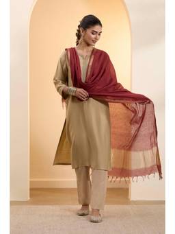 Biba - Women Maroon Cotton Zari Dupatta