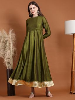 Globus - Women Olive Zari Flare Festive Maxi Dress