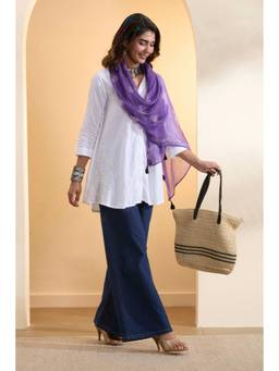 Biba - Women Purple Kota Doria Traditional Print Dupatta