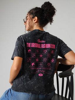 Free Authority - Black Printed Cotton Relaxed T-shirt