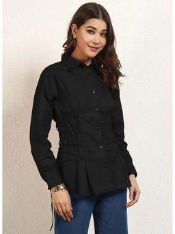 Deebaco - Black Solid Cotton Regular Shirt