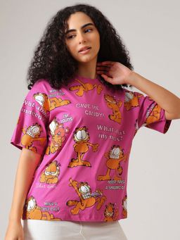 Free Authority - Pink Printed Cotton Oversized T-shirt