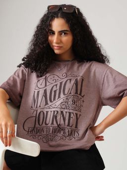 Free Authority - Brown Printed Cotton Oversized T-shirt