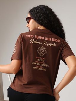 Free Authority - Brown Printed Cotton Relaxed T-shirt
