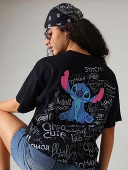 Free Authority - Black Printed Cotton Oversized T-shirt