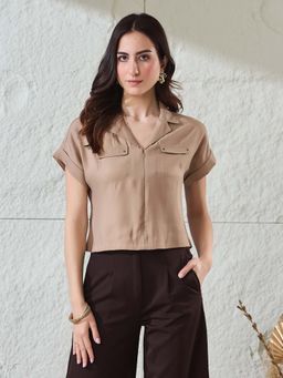 Latin Quarters - Beige Solid Rayon Shirt